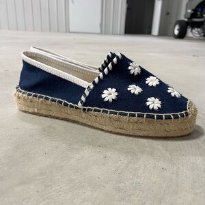 JACK ROGERS ESPADRILLES PALMER Navy Blue Flowers Floral Size 7
